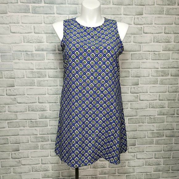 Vintage 90s does 60s Tickets Womens‎ L Colorful Mod Geometric Aline Shift Dress - Picture 1 of 8